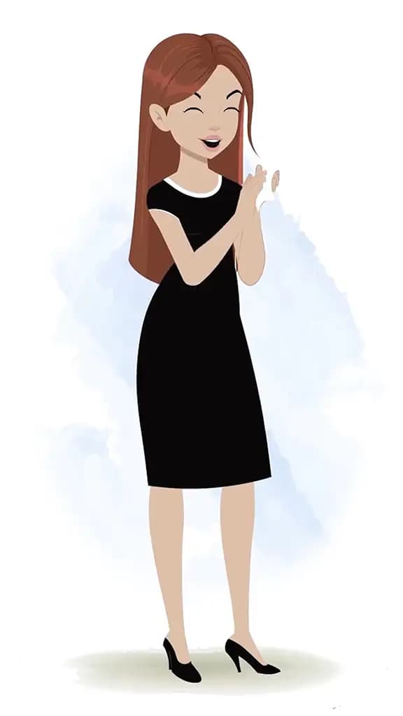 A business woman clapping animated cartoon character aka eliana