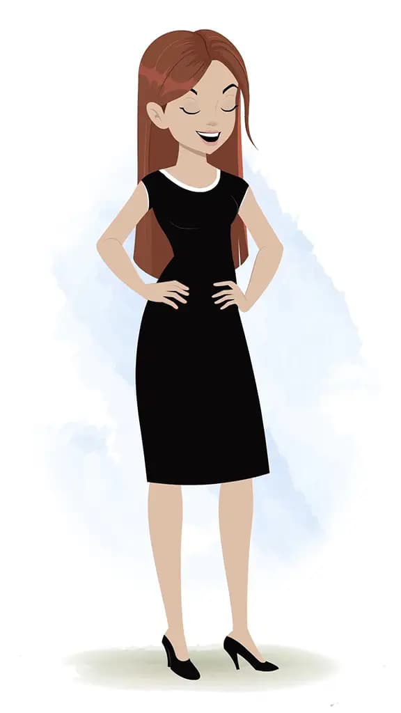 A business woman laughing animated cartoon character aka eliana 3/4