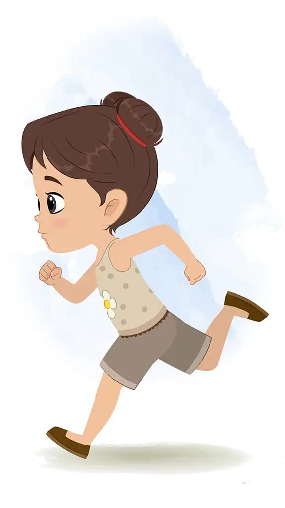 A little girl running fast side view animated cartoon character aka anna