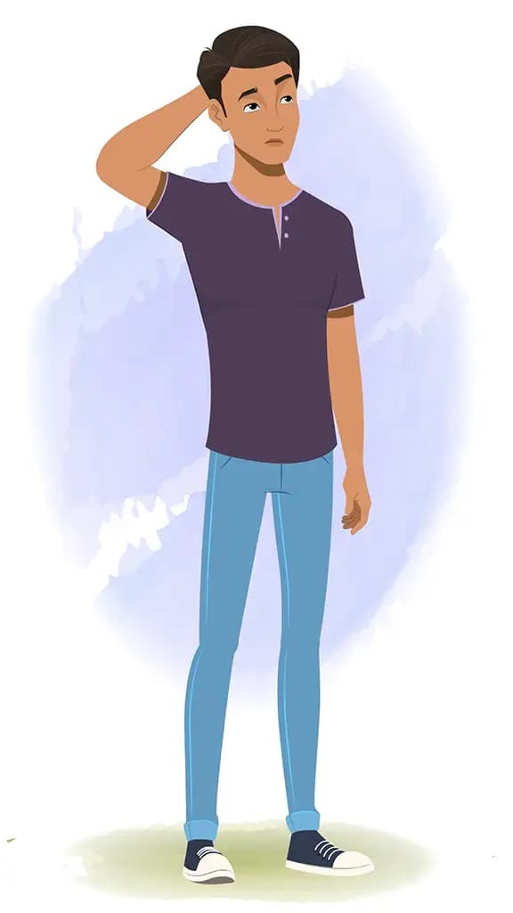 A confused man animated cartoon character aka Aryan 3/4