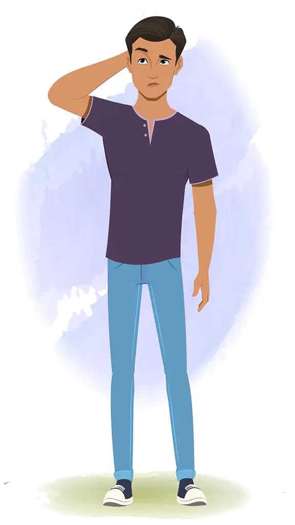 A confused man animated cartoon character aka Aryan