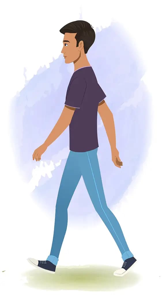 A man walking side view animated cartoon character aka Aryan