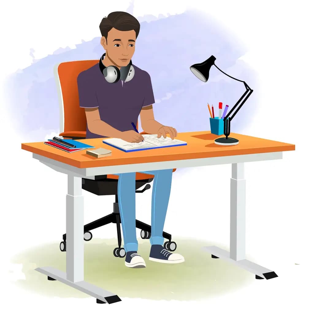 A man doing homework and sitting on the table animated cartoon character aka Aryan