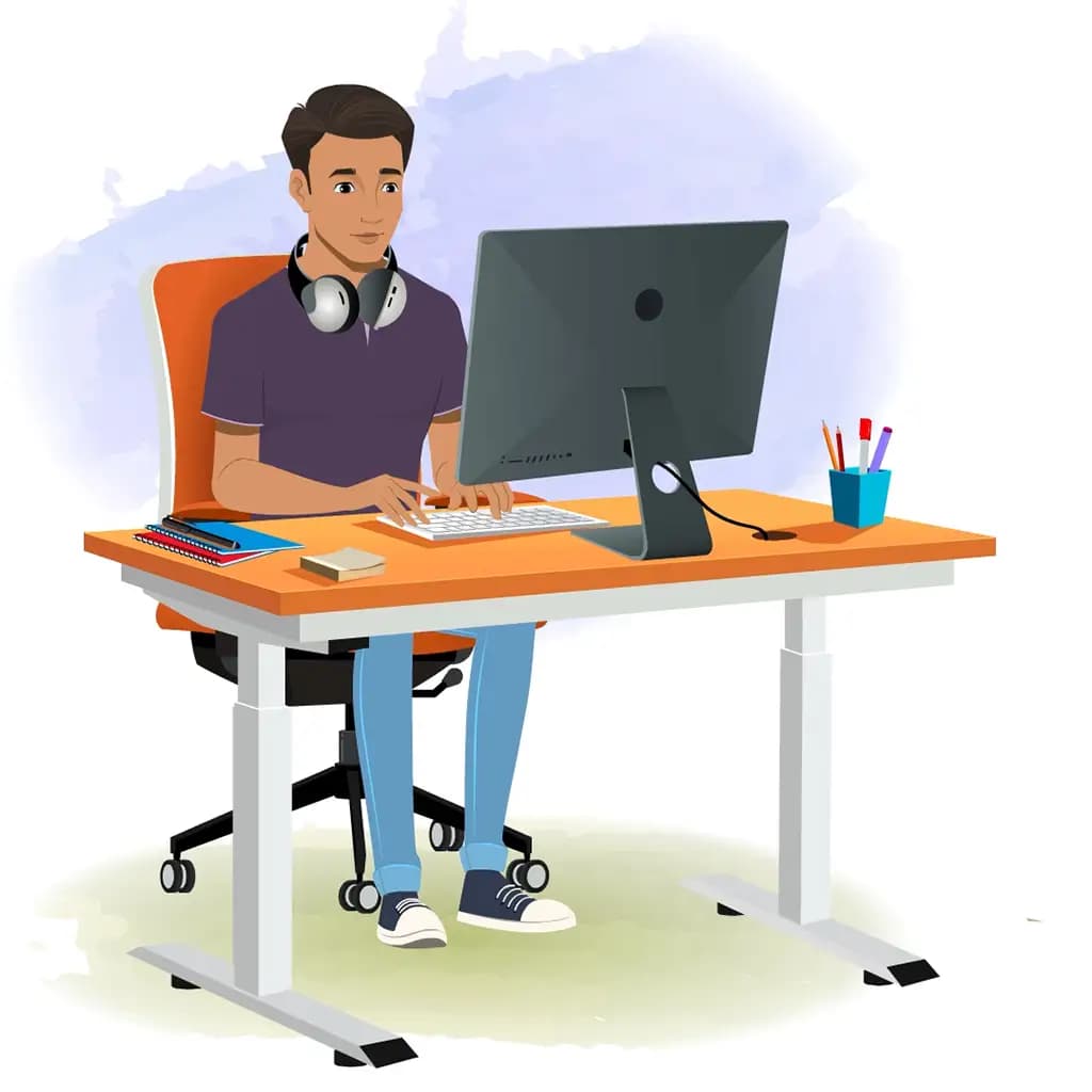 A man animated cartoon character working on a computer aka Aryan