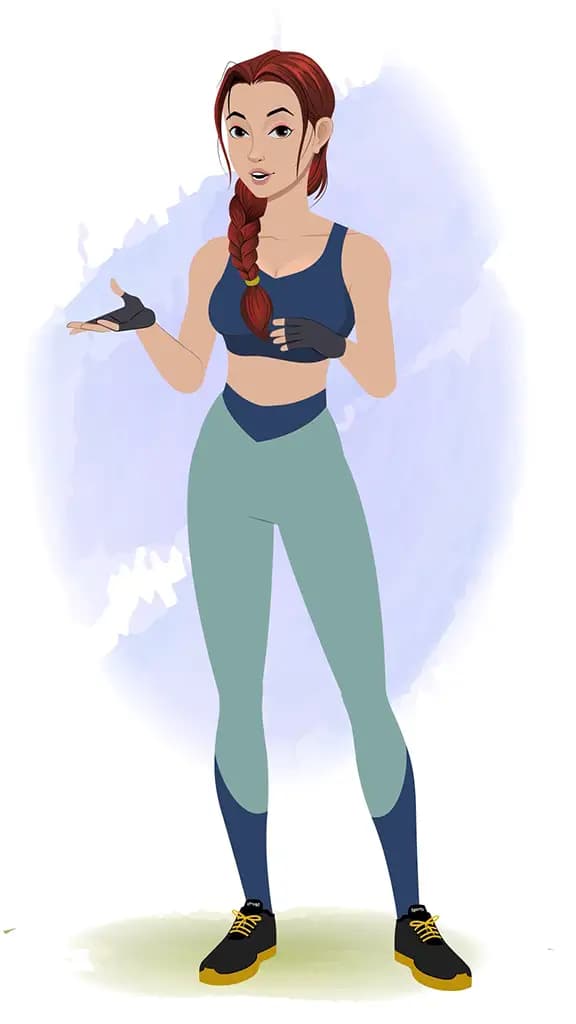 A workout female talking animated cartoon character aka olivia 3/4