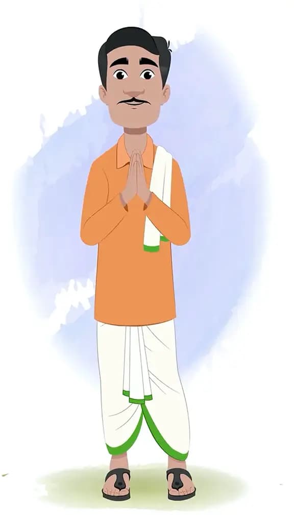 An Indian farmer saying hello animated cartoon character AKA Ram Chandra