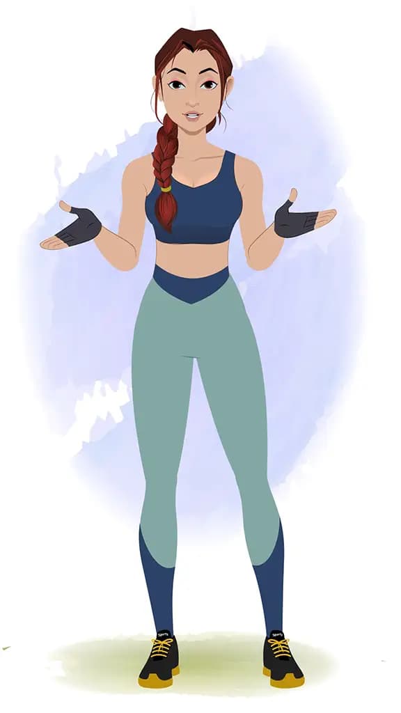 A workout female talking animated cartoon character aka olivia