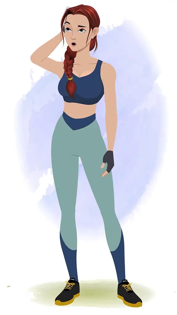 A confused workout female animated cartoon character aka olivia 3/4