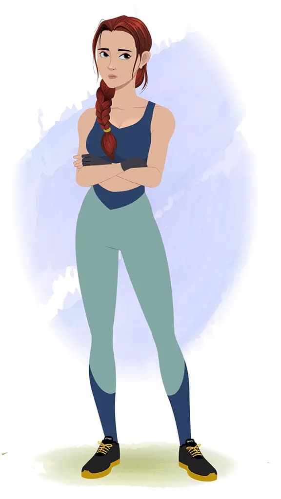 An annoyed workout female animated cartoon character aka olivia 3/4