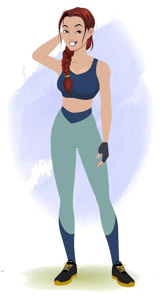A nervous workout female animated cartoon character aka olivia