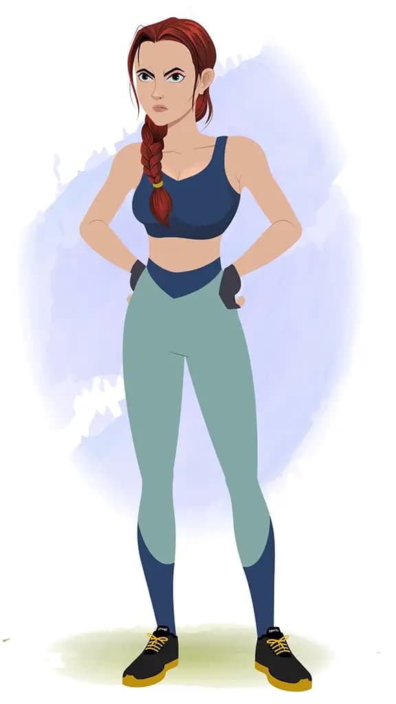 An angry workout female animated cartoon character aka olivia 3/4