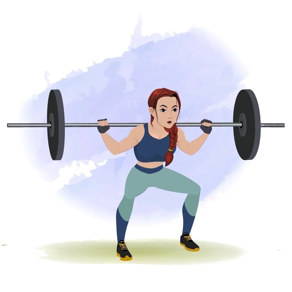 A workout female weightlifter is lifting a barbell with weights aka olivia