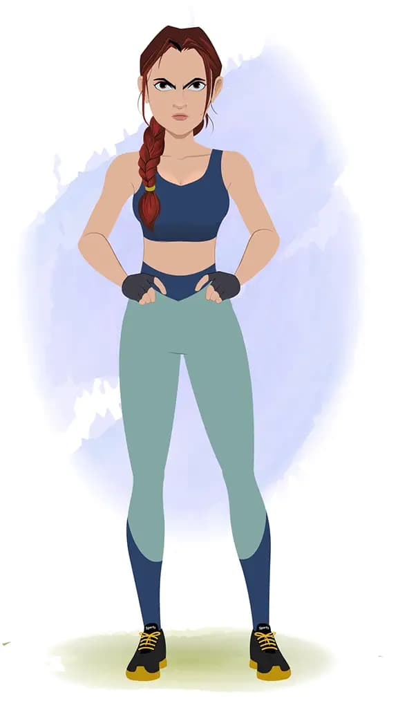 An angry workout female animated cartoon character aka olivia