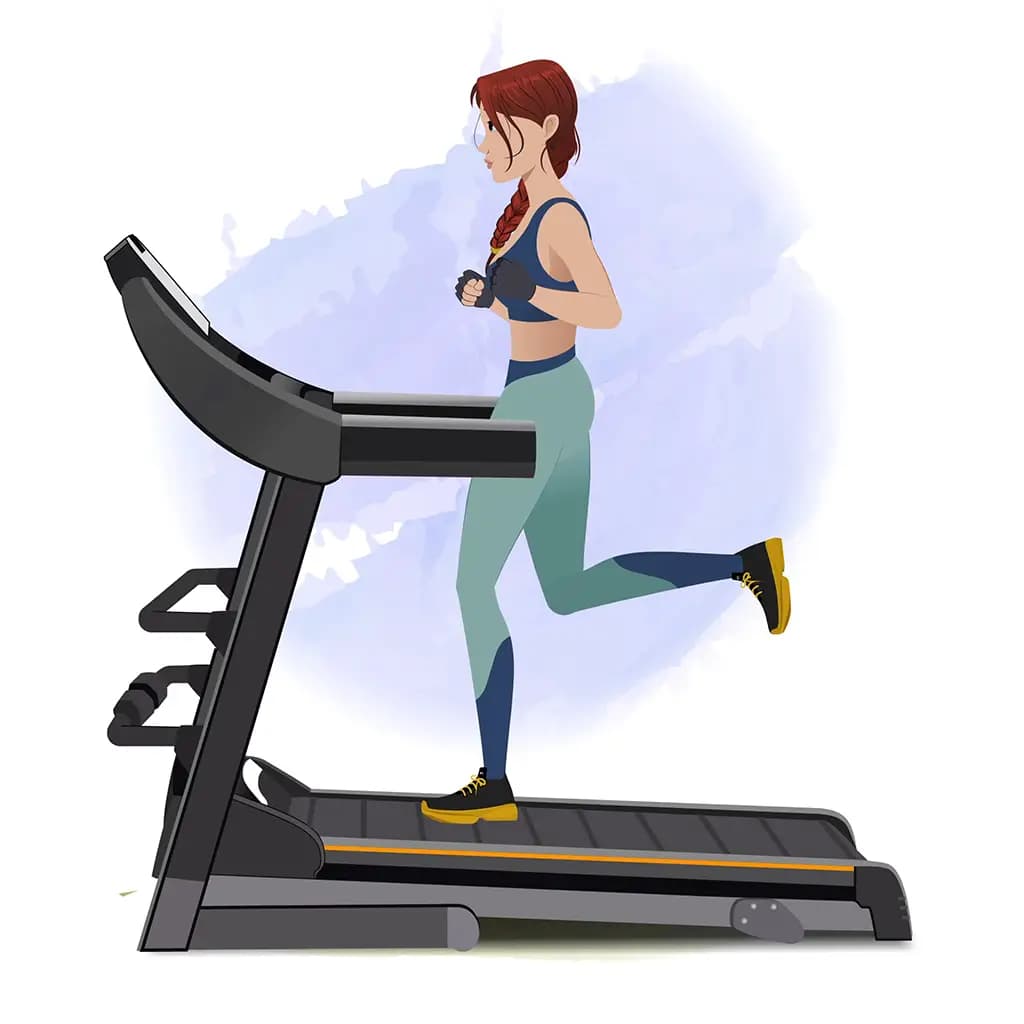 A workout female running on treadmill animated cartoon character aka olivia