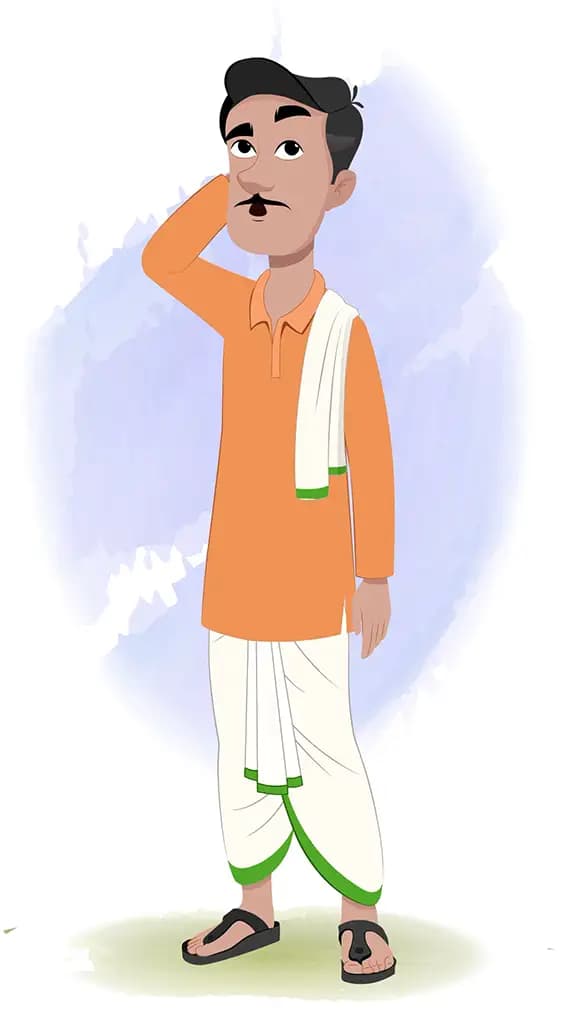A confused Indian farmer animated cartoon character AKA Ram Chandra 3/4