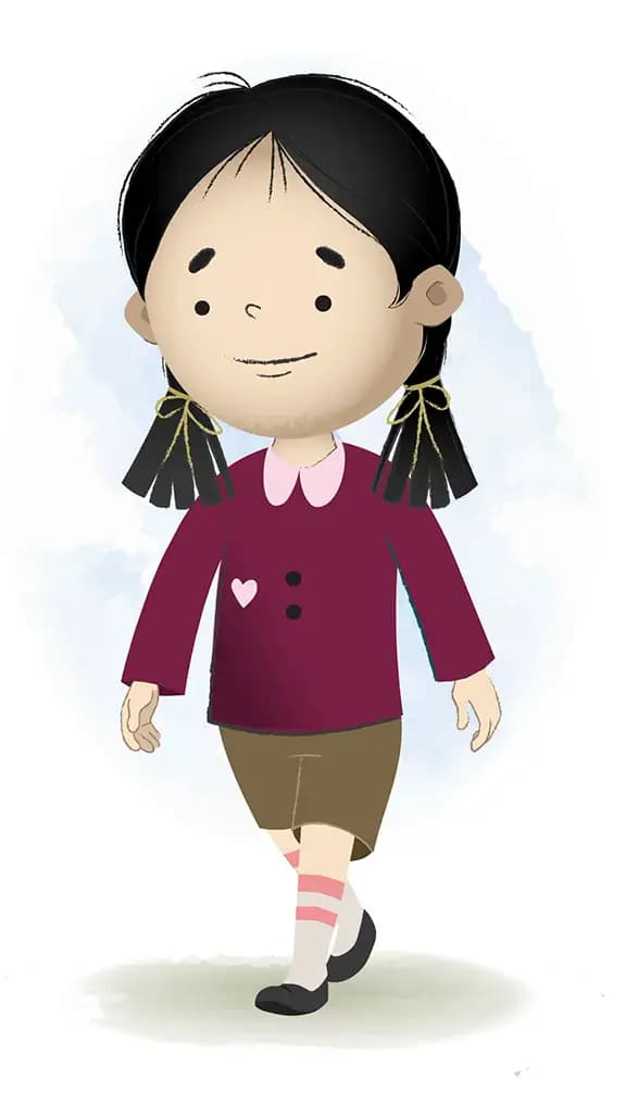 A school girl running three quarter view animated cartoon character aka chiku 3/4