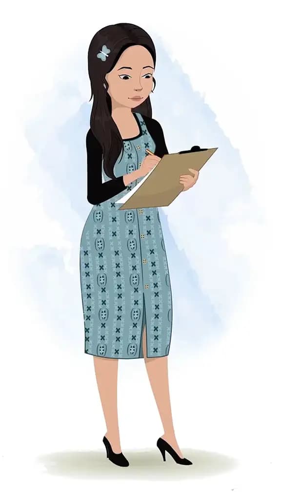 A female teacher writing on notes animated cartoon character aka renna 3/4