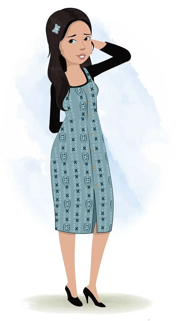 A confused female teacher animated cartoon character aka renna 3/4