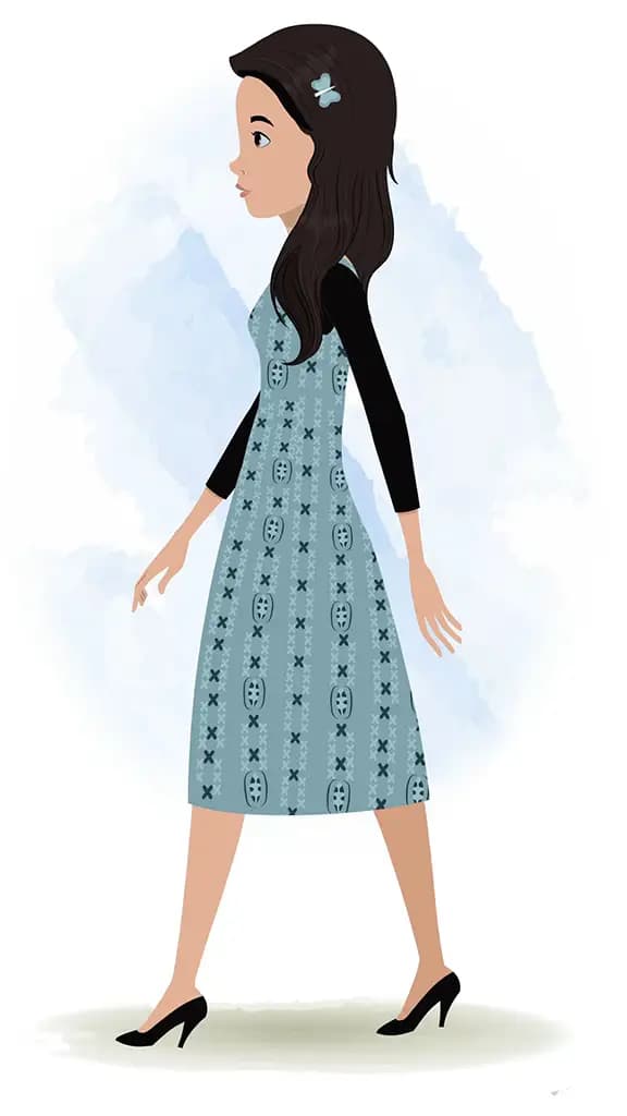 A female teacher walking side view animated cartoon character aka renna