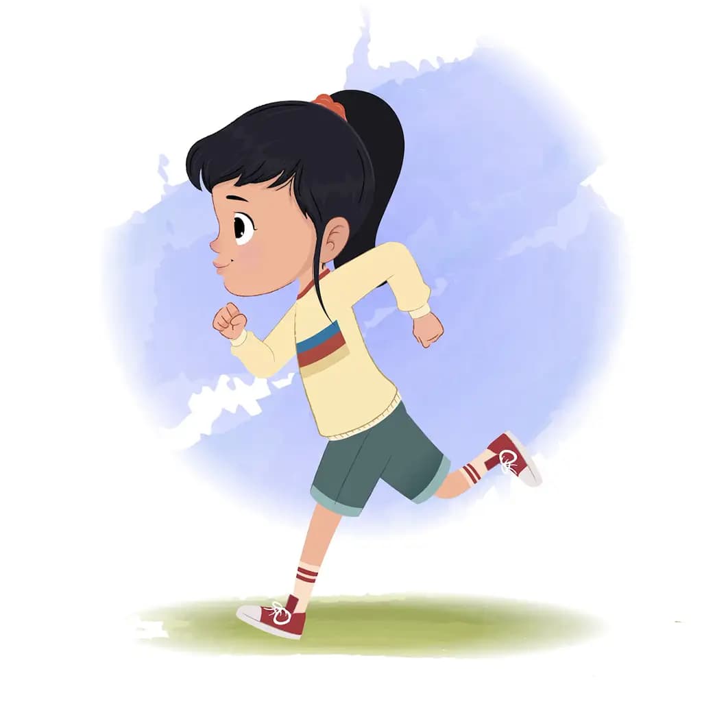 A cute little girl running fast side view animated cartoon character aka navya