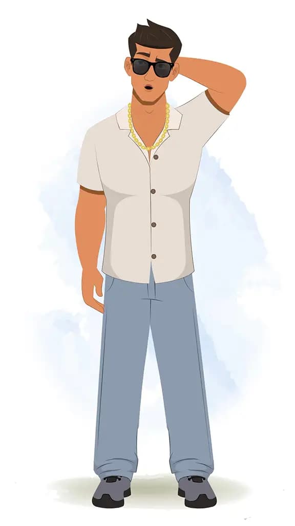 A confused handsome man animated cartoon character AKA Lovsh