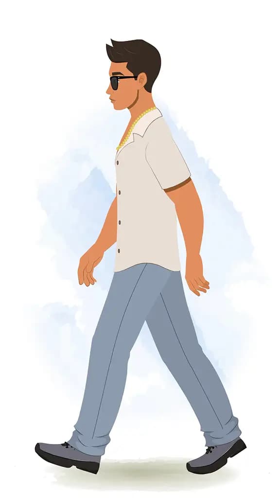 A handsome man walking side view animated cartoon character AKA Lovsh