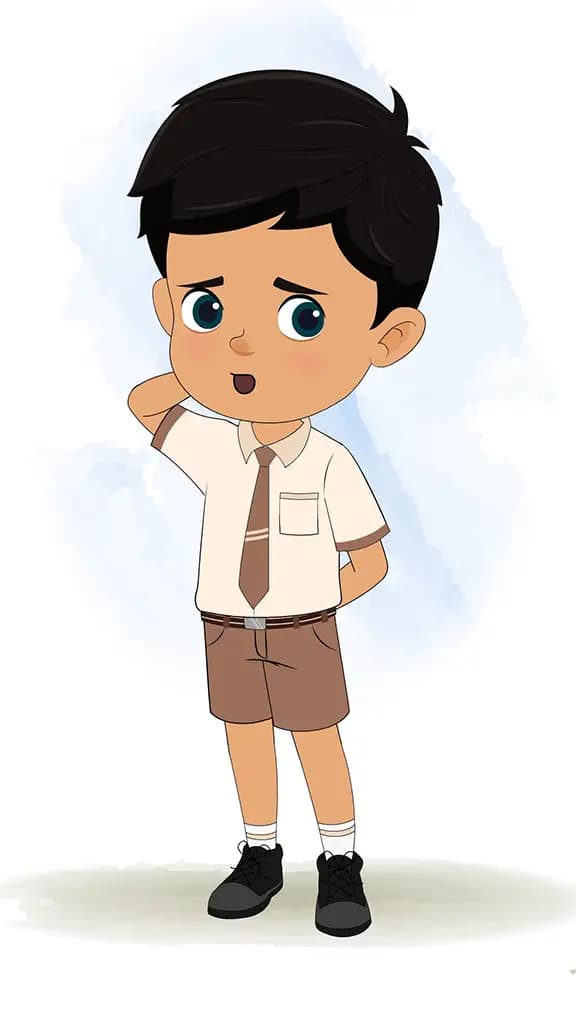 An Indian confused school boy animated cartoon character aka rohan 3/4