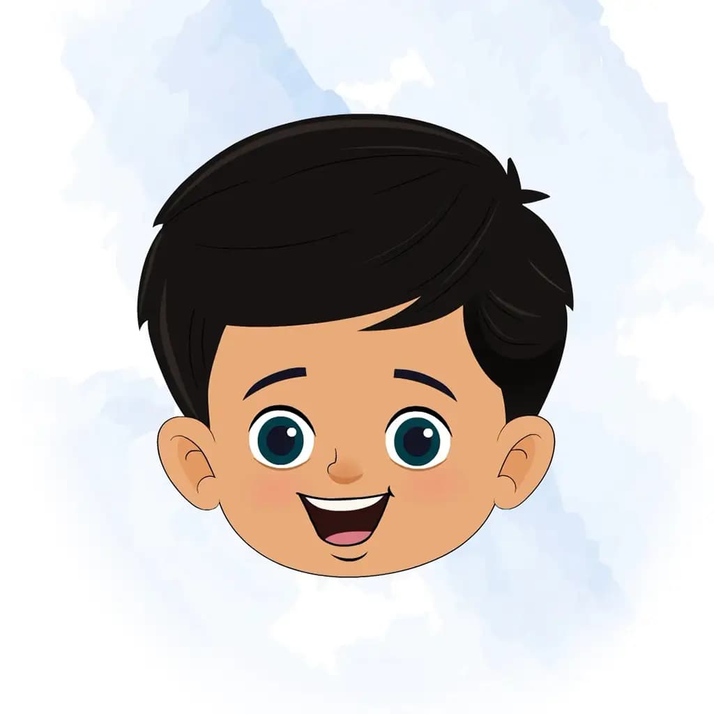 An Indian school boy animated cartoon face with different facial expressions aka rohan