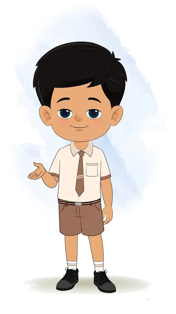 An Indian school boy talking animated cartoon character aka rohan