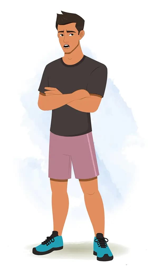 An annoyed workout man animated cartoon character aka Lovsh 3/4