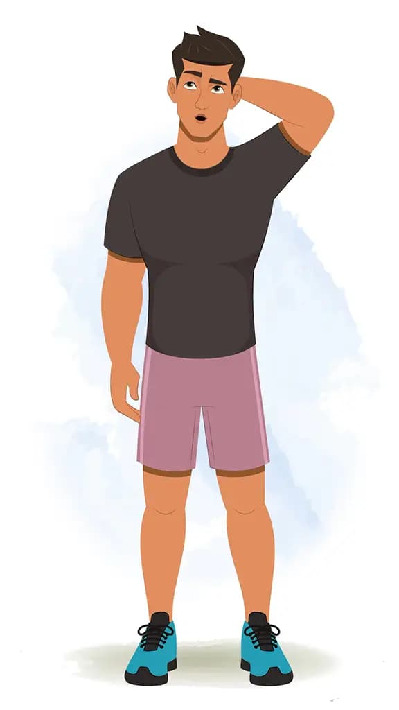 A confused workout man animated cartoon character aka Lovsh