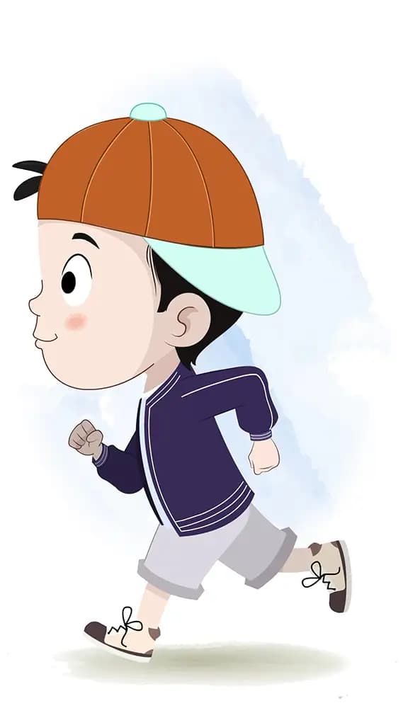 A cool boy running fast side view animated cartoon character aka sam