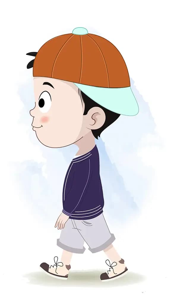 A cool boy walking side view animated cartoon character aka sam
