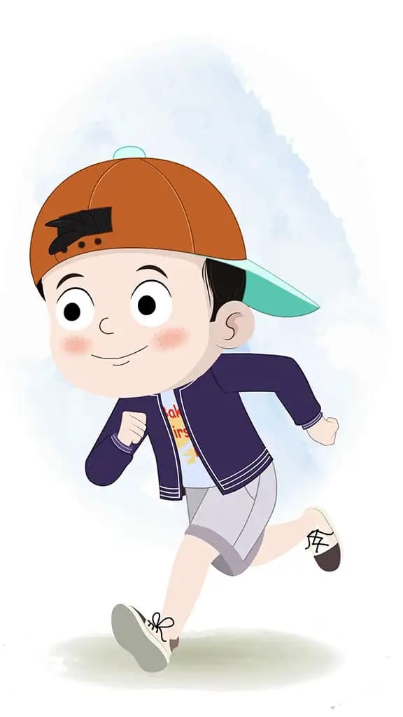 A cool boy running three quarter view animated cartoon character aka sam