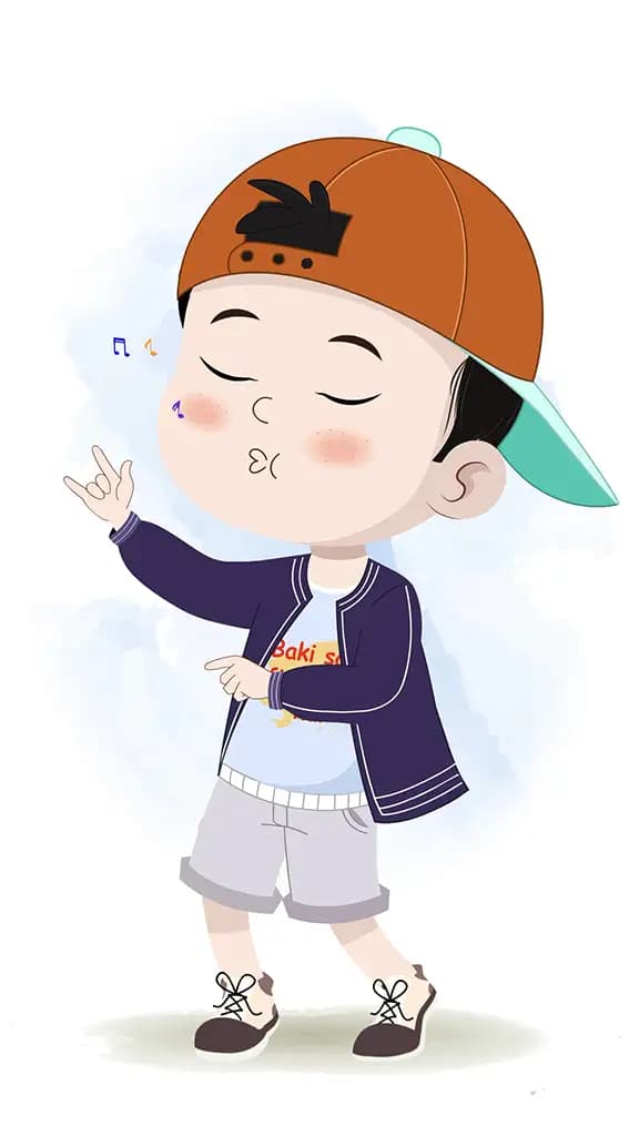 A cute little boy standing and whistling with mouth animated cartoon character aka sam