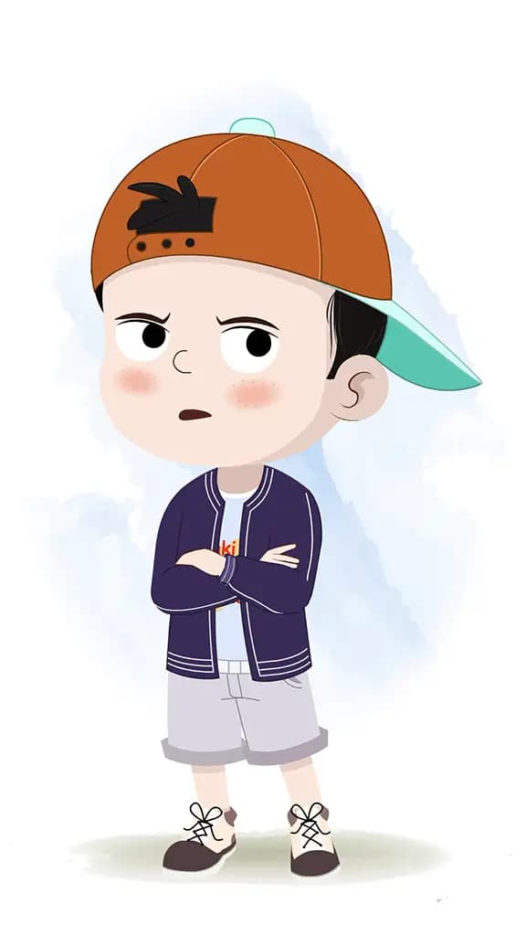 An annoyed cool boy animated cartoon character aka sam 3/4
