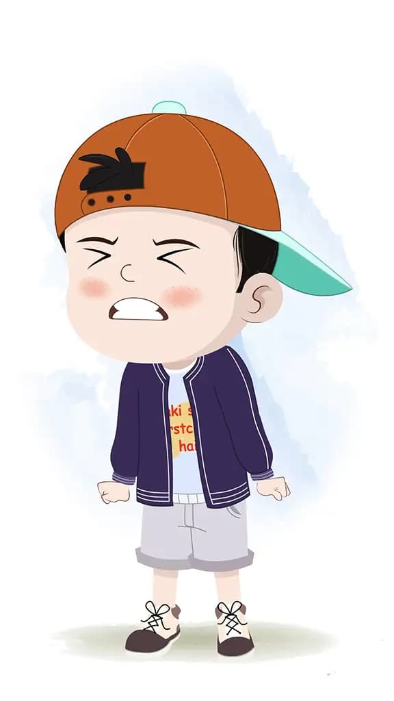 An angry cool boy animated cartoon character aka sam 3/4