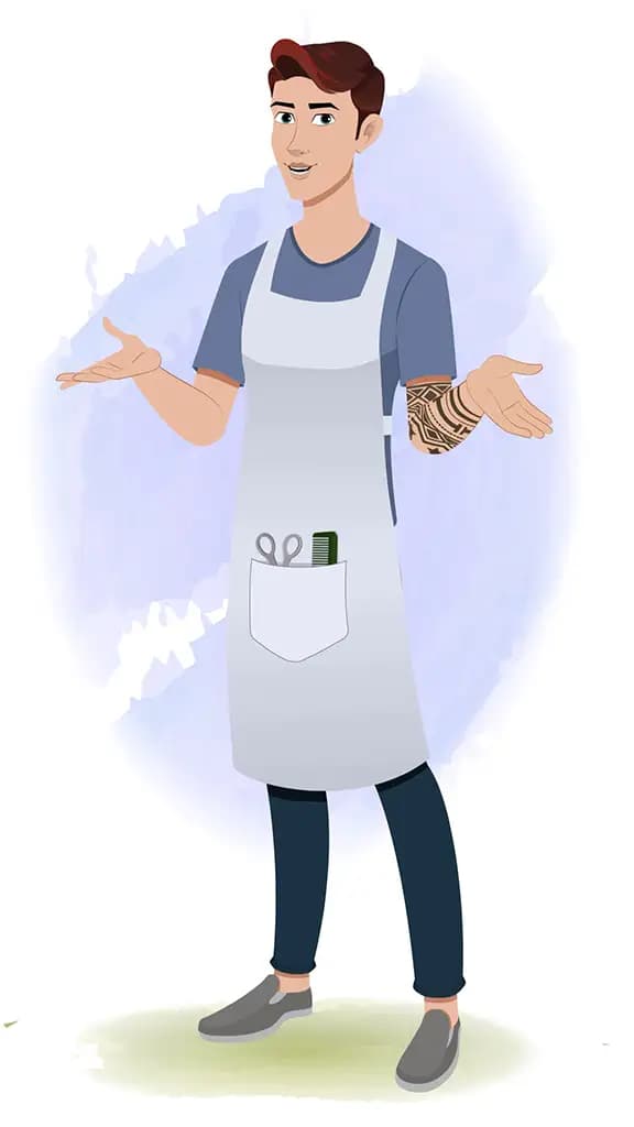 A barber talking animated cartoon character aka Kai 3/4