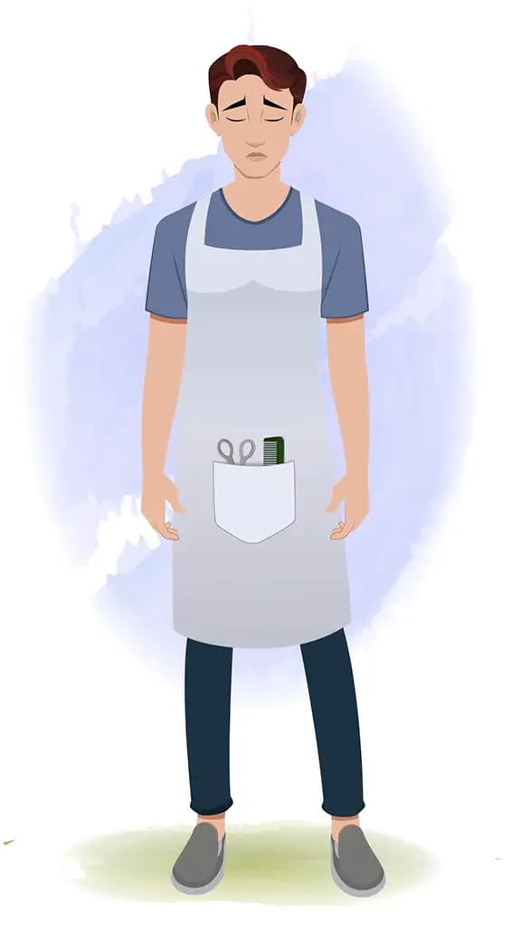 A barber sad animated cartoon character aka Kai