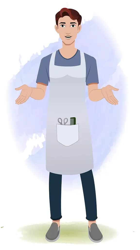 A barber talking animated cartoon character aka Kai