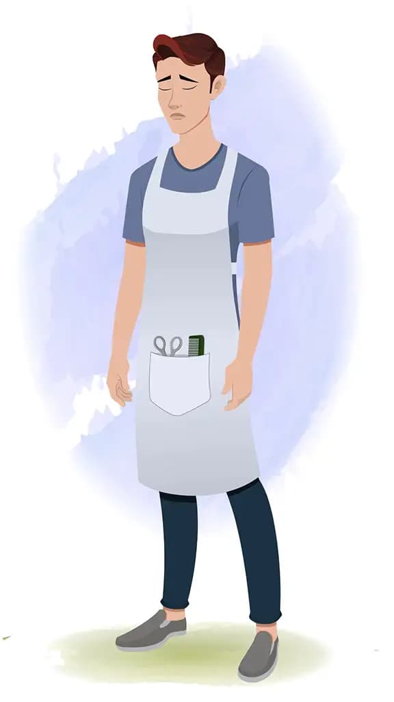 A barber sad animated cartoon character aka Kai 3/4