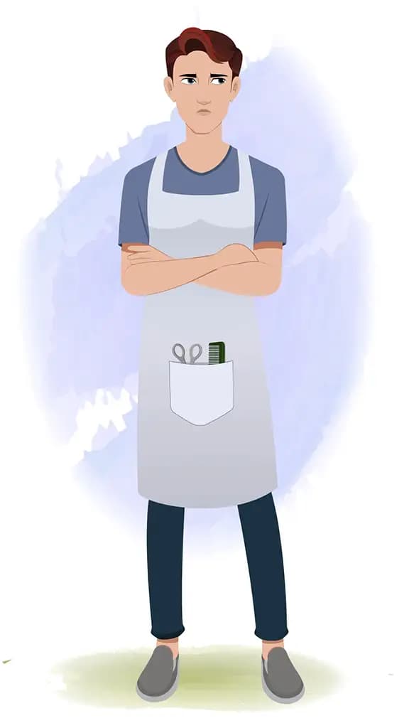 An annoyed Barber animated cartoon character aka Kai