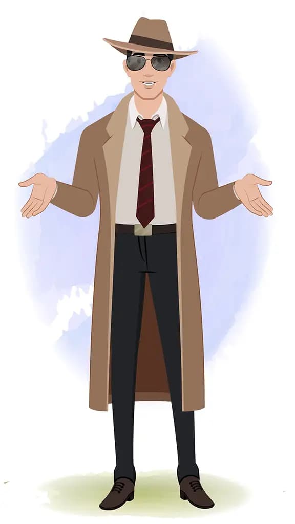 A detective man talking animated cartoon character aka mr. bakshi