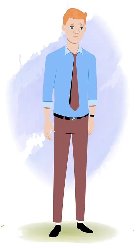A sad office employee animated cartoon character AKA Kevin 3/4