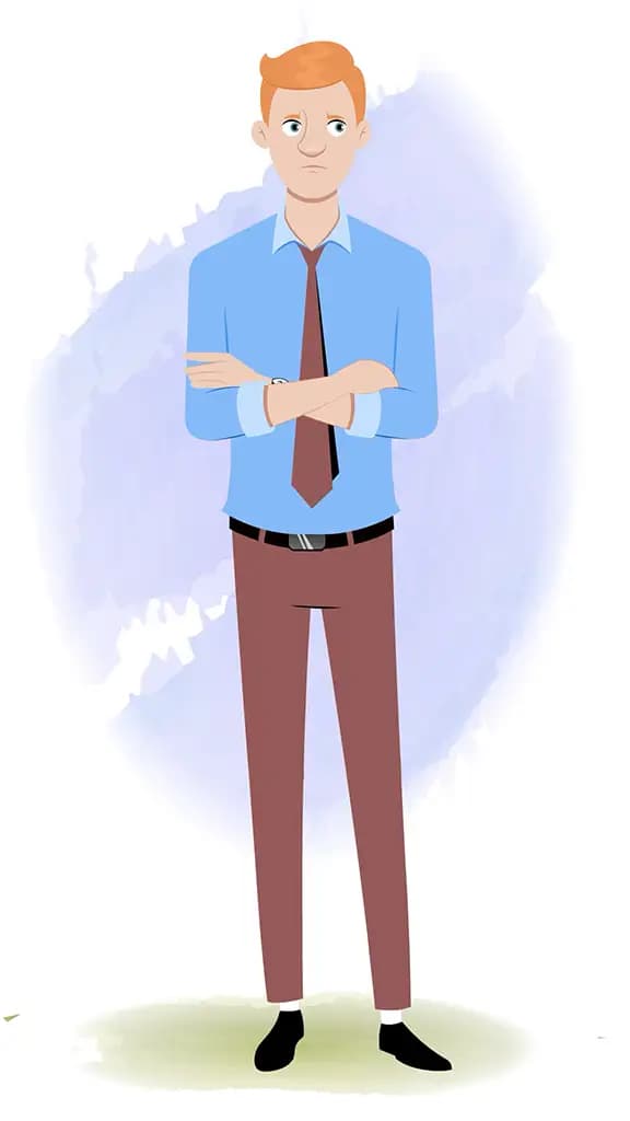 An annoyed office employee animated cartoon character AKA Kevin