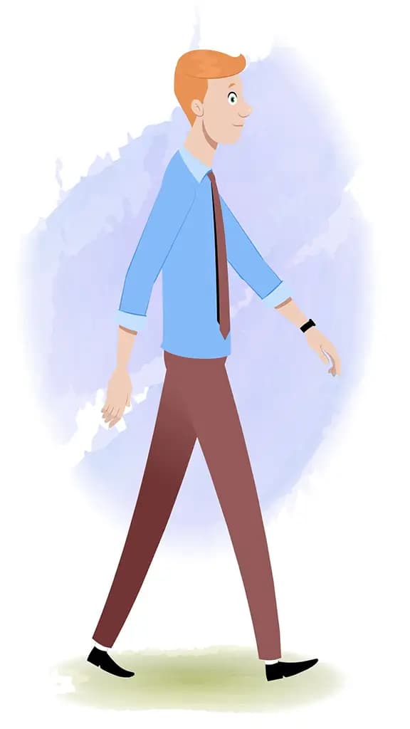 An office employee walking side view animated cartoon character AKA Kevin