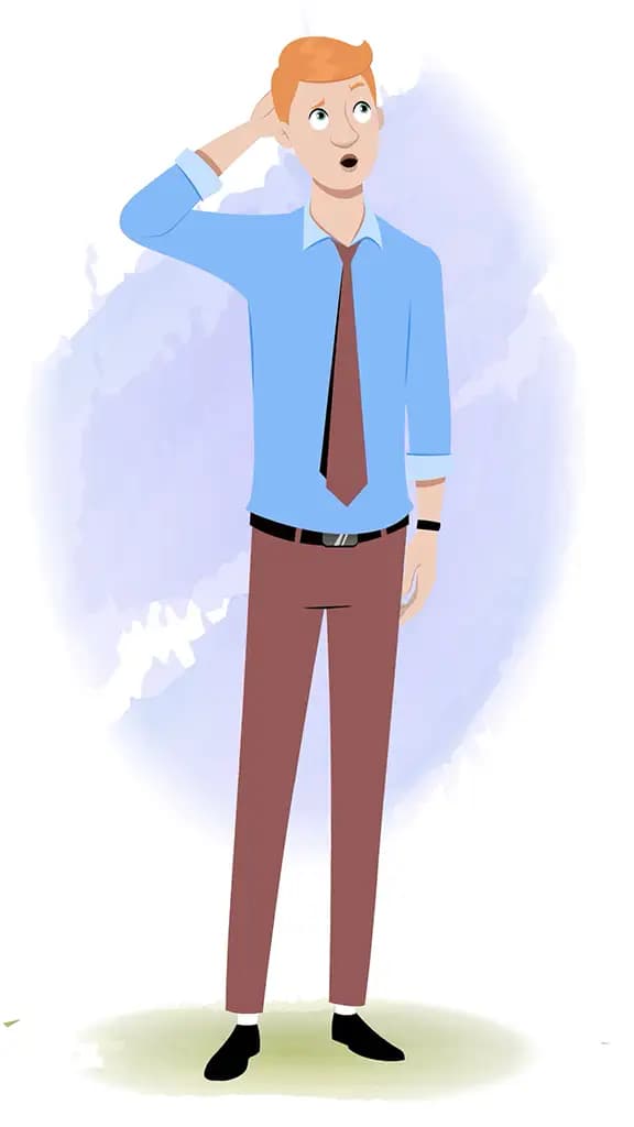 A confused office employee animated cartoon character AKA Kevin 3/4