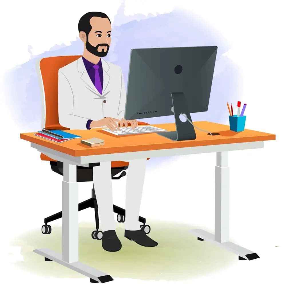 A businessman animated cartoon character working on a computer aka Jonathan