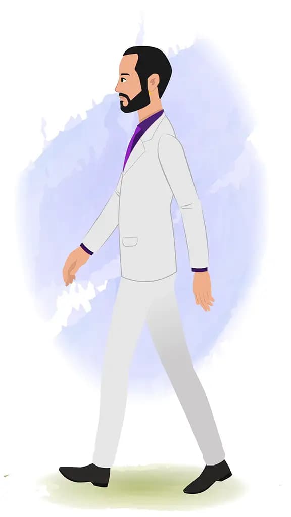 A businessman walking side view animated cartoon character aka Jonathan