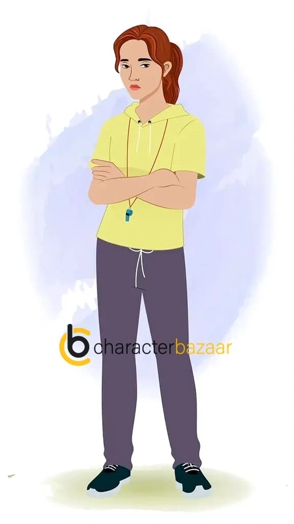 An annoyed female physical teacher animated cartoon character aka miss mansi 3/4